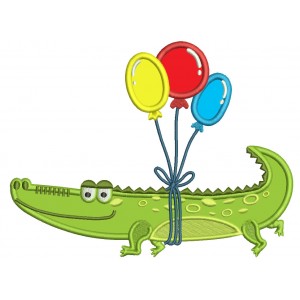 Crocodile With Baloons Applique Machine Embroidery Design Digitized Pattern